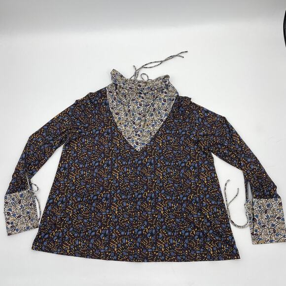 Floral Print Womens Shirt Size L Boho Long Sleeve Mock Neck Pullover Top - Picture 1 of 4